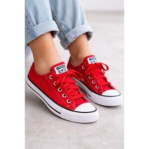 Converse Chuck Taylor All Star Low Top Red Canvas Sneakers Lace Up Unisex Shoe 3